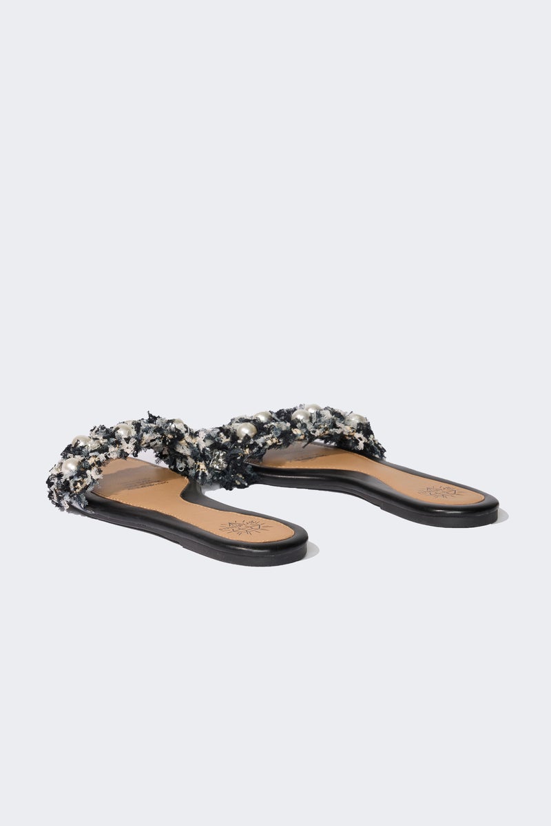 DeFacto Black Woman Woman Pearl Single Band Flat Sole Slippers Casual - Image 3